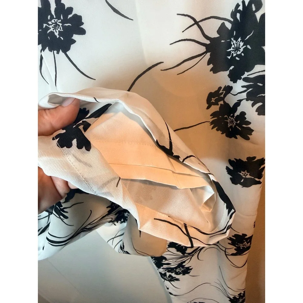 Monroe & Main Women White Black Floral Wide Leg Lined Career Pants Plus Size - Picture 8 of 9